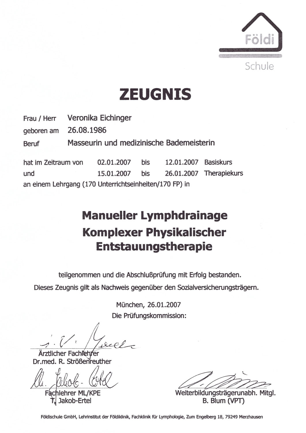Veronika Pfanzelter - Lymphdrainage und physikalische Entstauungstherapie